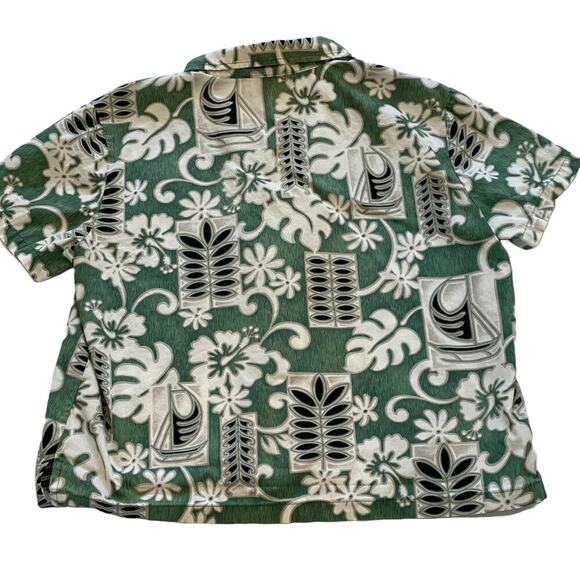 VTG Hilo Hattie Short Sleeve Green Tropical Print Hawaiian Button Down Shirt, L - Picture 2 of 11